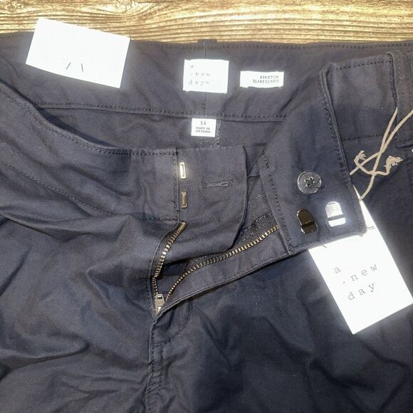 Women's Mid-Rise Relaxed Straight Leg Chino Pants - A New Day Navy Size 14. U - Picture 3 of 9